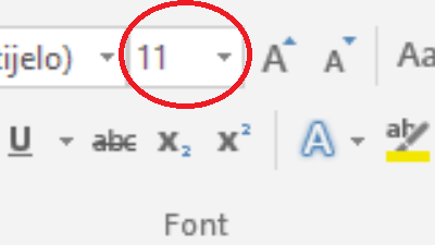 veličinu fonta 